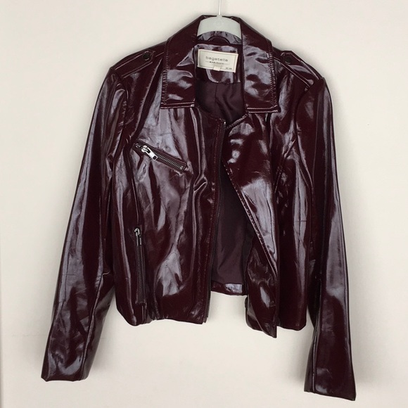 bagatelle Jackets & Blazers - Maroon Patent Moto Jacket